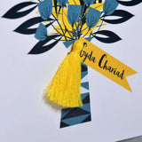 Welsh Mother's Day Card, Sul y Mamau Hapus, Flowers Bouquet, Tassel Embellished