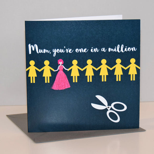 Mother's Day Card, Mum, 1 in a million, Embellished with a colourful tassel