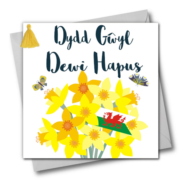 Welsh St Davids Day Card, dydd gwyl dewi hapus, Welsh Flag, Tassel Embellished