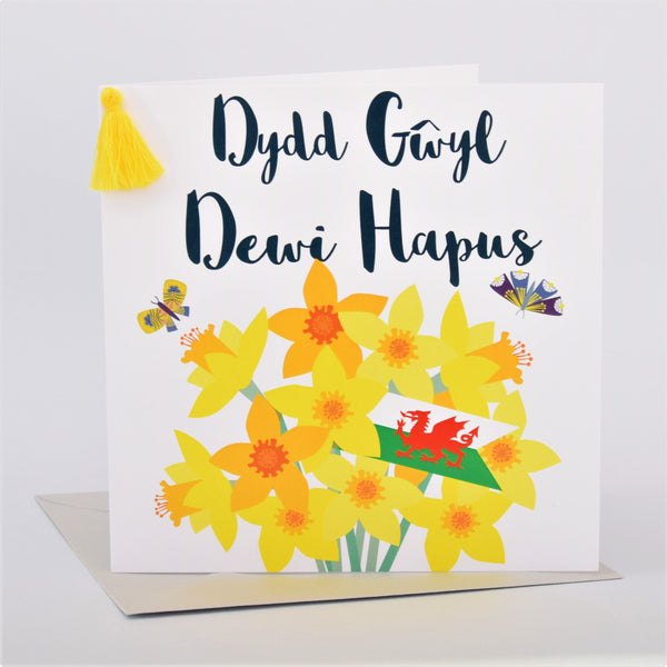 Welsh St Davids Day Card, dydd gwyl dewi hapus, Welsh Flag, Tassel Embellished