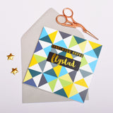 Welsh Birthday Card, Penblwydd Hapus, Step Dad, text foiled in shiny gold