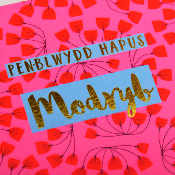 Welsh Birthday Card, Penblwydd Hapus Modryb, Aunty, text foiled in shiny gold