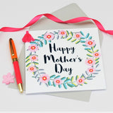 Mother's Day Card, Flower Wreath, Embellished with a colourful tassel
