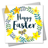 Easter Card, Daffodil Wreath, Happy Easter, Embellished with a colourful tassel