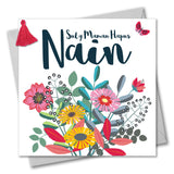 Welsh Gran Mother's Day Card, Sul y Mamau Hapus Nain, Flower, Tassel Embellished