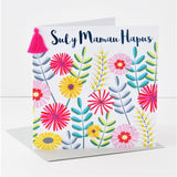 Welsh Mother's Day Card, Sul y Mamau Hapus, Flowers & Leaves, Tassel Embellished