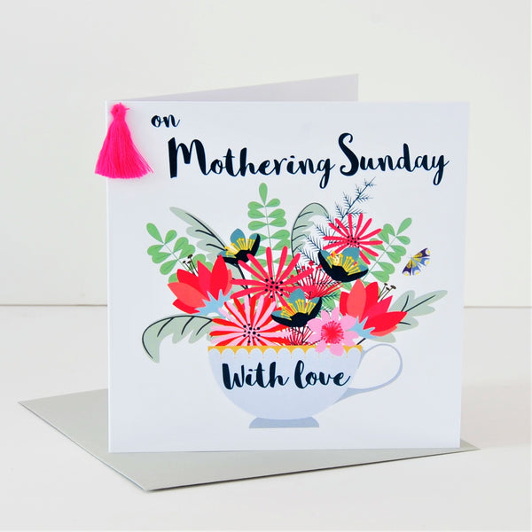 Mother's Day Card, Teacup, Mothering Sunday, Embellished with a colourful tassel