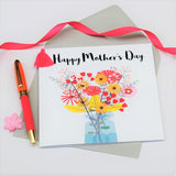 Mother's Day Card, Bouquet in a Vase, Embellished with a colourful tassel