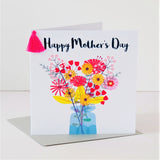 Mother's Day Card, Bouquet in a Vase, Embellished with a colourful tassel