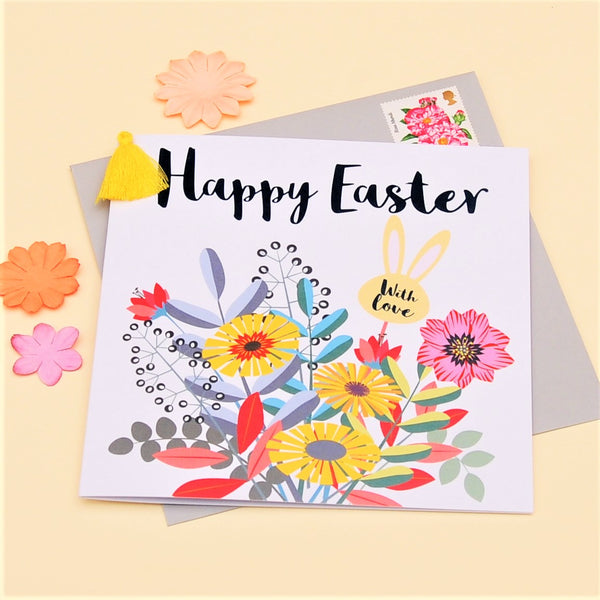 Easter Card, Bouquet, Happy Easter, Embellished with a colourful tassel