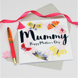 Mother's Day Card, Butterfly Wreath, Mummy, Embellished with a colourful tassel