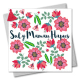 Welsh Mother's Day Card, Sul y Mamau Hapus, Flowers & Peas, Tassel Embellished
