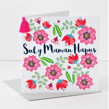 Welsh Mother's Day Card, Sul y Mamau Hapus, Flowers & Peas, Tassel Embellished