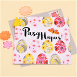 Welsh Easter Card, Pasg Hapus, Rows of Eggs, Embellished with a colourful tassel