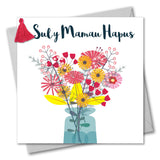 Welsh Mother's Day Card, Sul y Mamau Hapus, Bouquet, Tassel Embellished