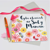 Welsh Mother's Day Card, Sul y Mamau Hapus, Tumbling Flowers, Tassel Embellished
