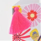 Welsh Mother's Day Card, Sul y Mamau Hapus, Tumbling Flowers, Tassel Embellished