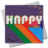 Birthday Card, Happy Birthday, Rainbow colours, with gold foil