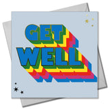 Get Well Card, Rainbow block letters and stars, with gold foil