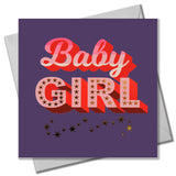 Baby Girl Card, Pink with gold stars and gold foil