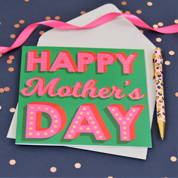 Mother's Day Card, Gold Stars, text foiled in shiny gold