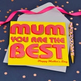 Mother's Day Card, Best Mum, text foiled in shiny gold