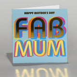 Mother's Day Card, Fab Mum, text foiled in shiny gold