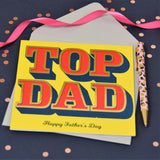 Father's Day Card, Top Dad, text foiled in shiny gold