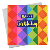 Birthday Card, Colour Diamonds, Happy Birthday, text foiled in shiny gold