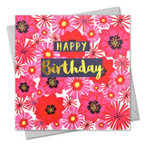 Birthday Card, Flowers, Happy Birthday, text foiled in shiny gold