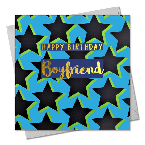 Birthday Card, Star Boyfriend, text foiled in shiny gold