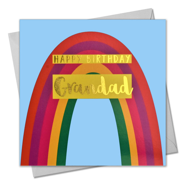 Birthday Card, Grandad, Rainbow, text foiled in shiny gold
