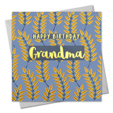 Birthday Card, Grandma, Leaves, text foiled in shiny gold