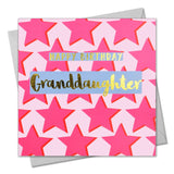 Birthday Card, Granddaughter Pink Stars, text foiled in shiny gold