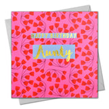 Birthday Card, Aunty Pink Flowers, text foiled in shiny gold