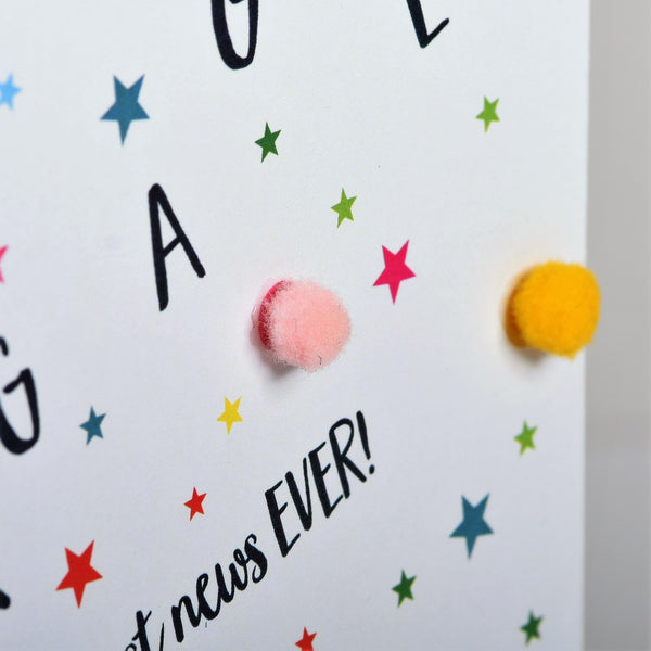 Wedding Card, Pop! You're Engaged Best News, Embellished with colourful pompoms
