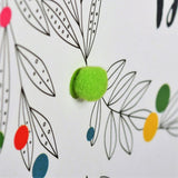 Wedding Card, Flowers, Congratulations, Embellished with colourful pompoms