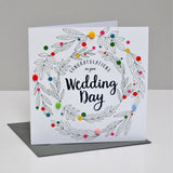 Wedding Card, Flowers, Congratulations, Embellished with colourful pompoms