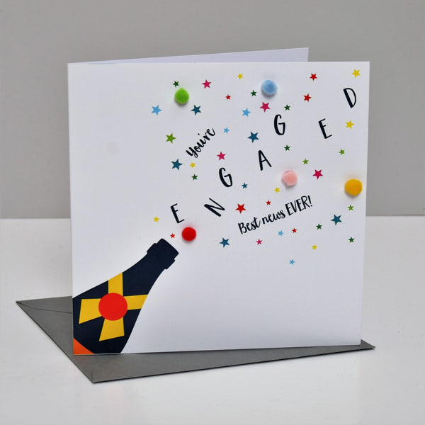Wedding Card, Pop! You're Engaged Best News, Embellished with colourful pompoms