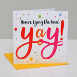 Wedding Engagement Card, Tying the Knot Yay! Embellished with colourful pompoms