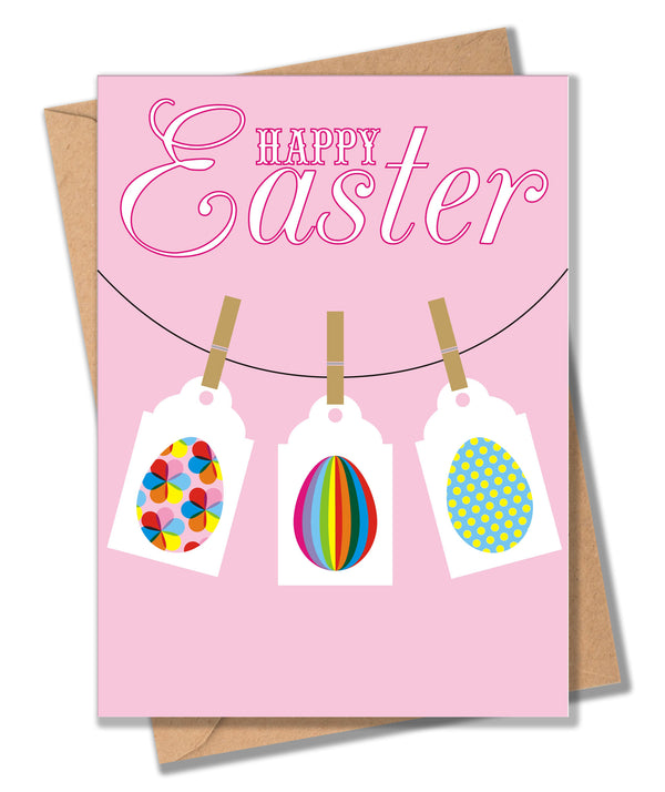 Easter Card, Easter eggs and pegs, Happy Easter
