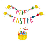 Easter Card, Chicks with Bunting, Embellished with colourful pompoms