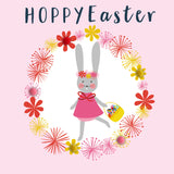 Easter Card, Bunny Girl, Hoppy Easter, Embellished with colourful pompoms
