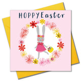 Easter Card, Bunny Girl, Hoppy Easter, Embellished with colourful pompoms