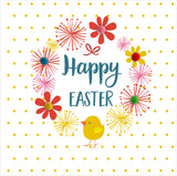 Easter Card, Dots & Flowers, Happy Easter, Embellished with colourful pompoms
