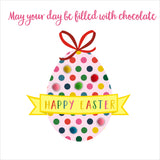 Easter Card, Big Chocolate filled Easter Egg, Embellished with colourful pompoms