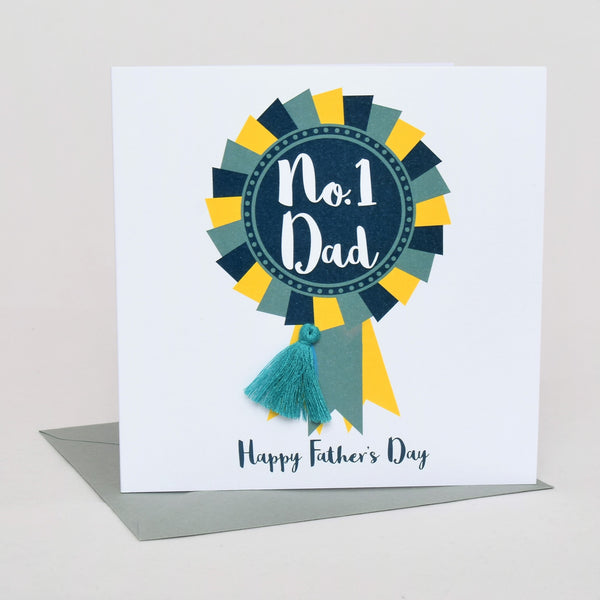 Father's Day Greeting Card, # 1 Dad Rosette, Embellished with a colourful tassel