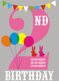 Birthday Card, Pink Age 2, 2nd Birthday, Hip Hip Hooray