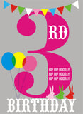 Birthday Card, Pink Age 3, 3rd Birthday, Hip Hip Hooray