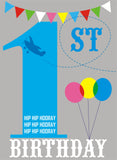 Birthday Card, Blue Age 1, 1st Birthday, Hip Hip Hooray